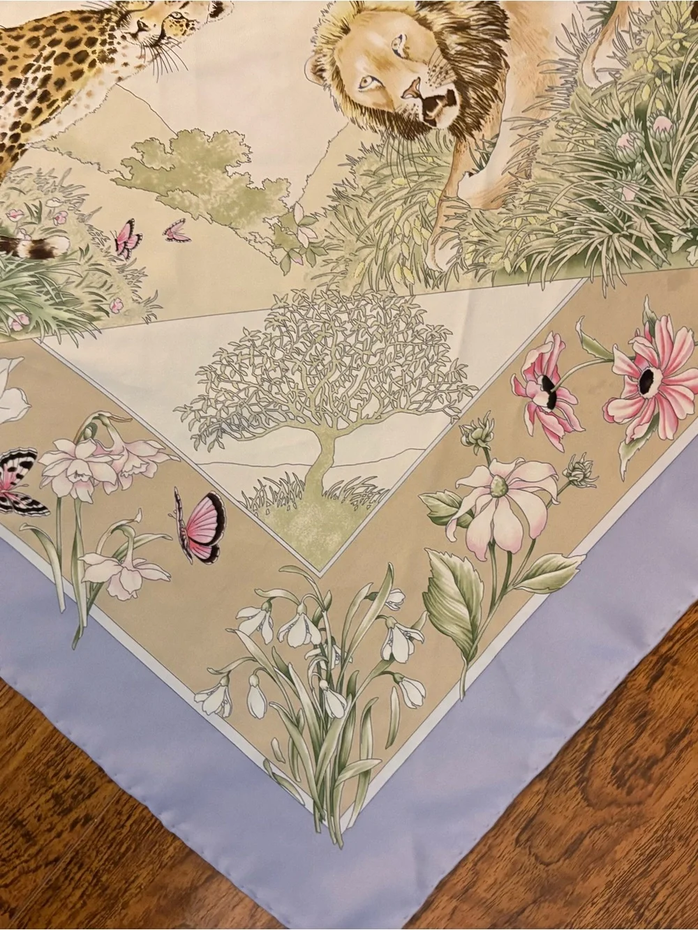 Carlisle Safari Animal Print Silk Scarf in Beige, Lavender, Green, Pink